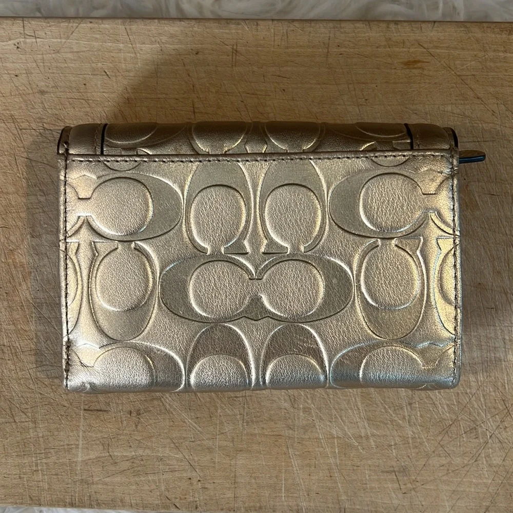Coach Gold C Monogram Embossed Trifold Walket